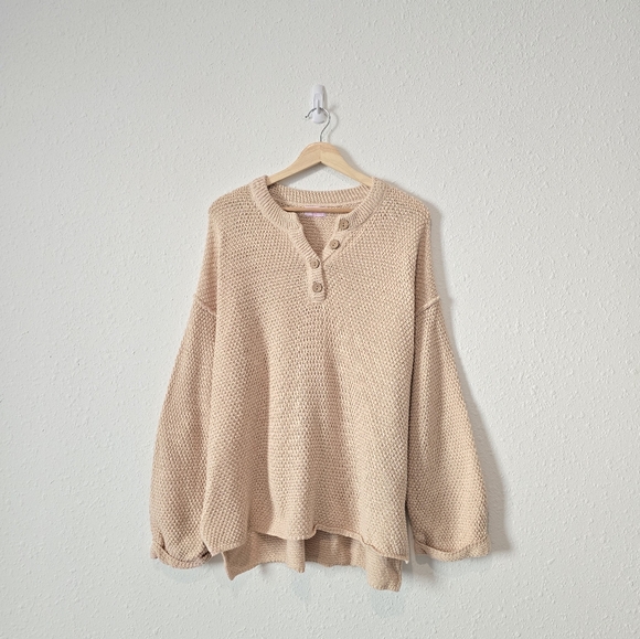 Pink Lily Waffle Knit Henley Sweater XL - Picture 2 of 6
